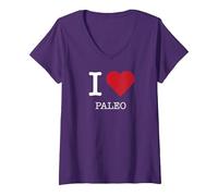 I Heart Paleo, I Love Paleo V-Neck T-Shirt, Women, Purple, S