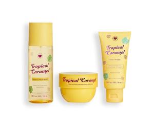 I Heart Revolution, Tropical Caramel Bath & Body Gift Set, All-In-One Mini Hair & Body Set For Summer, Sweet Scent, Vegan & Cruelty-Free
