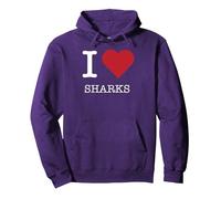 I Heart Sharks, I Love Sharks Pullover Hoodie, Adult Unisex, Purple, S