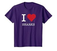 I Heart Sharks, I Love Sharks T-Shirt, Kids, Purple, 6 Years