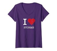 I Heart Storms, I Love Storms V-Neck T-Shirt, Women, Purple, S
