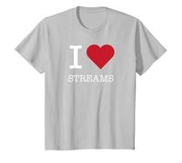 I Heart Streams, I Love Streams T-Shirt, Kids, Silver, 10 Years
