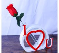 I Heart U Single Rose Vase, White and Red with Rose Modern Home Decor, Valentines, Mothers Day (Classic)