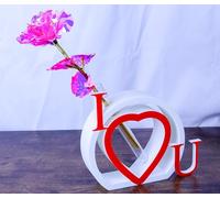 I Heart U Single Rose Vase, White and Red with Rose Modern Home Decor, Valentines, Mothers Day (Pink/Gold)