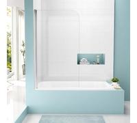 i-Homare 800x1400mm Bath Shower Screen Pivot Bath Screen Panel Chrome Round Edge 5mm Toughened Easy Clean Glass Bathroom Shower Door Reversible