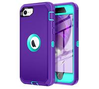 I-HONVA for iPhone SE 2022/2020 Case Built-in Screen Protector Shockproof Dust/Drop Proof 3 in 1 Full Body Rugged Heavy Duty Cover for Apple iPhone SE 3rd/2nd Gen 4.7,Purple/Green