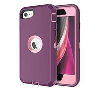 I-HONVA for iPhone SE 2022/2020 Case Built-in Screen Protector Shockproof Dust/Drop Proof 3 in 1 Full Body Rugged Heavy Duty Cover for Apple iPhone SE 3rd/2nd Gen 4.7, Purple/Pink