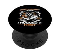 I hugged it first lumberjack chainsaw chopping wood PopSockets Adhesive PopGrip