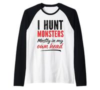 I Hunt Monsters Mostly in My Own Head Funny SPN Fandom Joke Raglan Baseball Tee