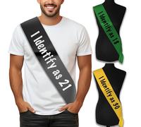 I Identify as ?? Birthday Sash - Funny Custom Age 18th, 21st, 30th, 40th, 50th, Accessory, 160 cm Satin Ribbon