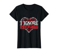 I Ignore Red Flags Chaotic Relationship Dating Value Graphic T-Shirt, Women, Black, L