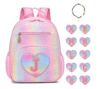 I IHAYNER Girls Backpack for School Personalized Glitter Initial Backpack for Girls 7 12 Elementary Bookbag Fits A4 Folder, J, L, Daypack Backpacks