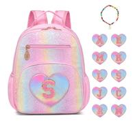 I IHAYNER Girls Backpack for School Personalized Glitter Initial Backpack for Girls 7 12 Elementary Bookbag Fits A4 Folder, S, L, Rucksack Backpacks