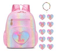 I IHAYNER Girls Backpack for School Personalized Glitter Initial Backpack for Girls 7 12 Elementary Bookbag Fits A4 Folder, L, L, Travel Backpacks