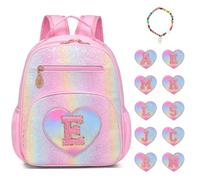 I IHAYNER Girls Backpack for School Personalized Glitter Initial Backpack for Girls 7 12 Elementary Bookbag Fits A4 Folder, E, Large