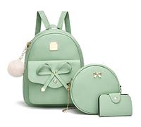 I IHAYNER Girls Bowknot 3-Pieces Fahsion Leather Backpack Backpack Purse for Women Rucksack for Ladies Shoulder Bag, Green, Rucksack Backpacks