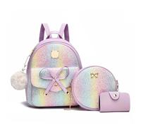 I IHAYNER Girls Bowknot 3-Pieces Fahsion Leather Backpack Backpack Purse for Women Rucksack for Ladies Shoulder Bag Glitter Purple