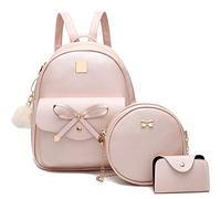 I IHAYNER Girls Bowknot 3-Pieces Fahsion Leather Backpack Backpack Purse for Women Rucksack for Ladies Shoulder Bag Pink