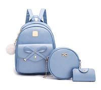 I IHAYNER Girls Bowknot 3-Pieces Fahsion Leather Backpack Backpack Purse for Women Rucksack for Ladies Shoulder Bag, Bright Blue, M, Rucksack Backpacks