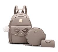 I IHAYNER Girls Bowknot 3-Pieces Fahsion Leather Backpack Backpack Purse for Women Rucksack for Ladies Shoulder Bag, Dark Apricot, M, Rucksack Backpacks