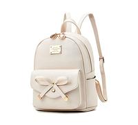 I IHAYNER Girls Bowknot Cute Leather Backpack Mini Backpack Purse for Women, Beige