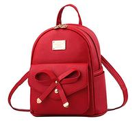 I IHAYNER Girls Bowknot Cute Leather Backpack Mini Backpack Purse for Women Small Fashion Rucksack for Daily Travel Shopping Red