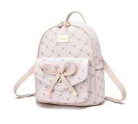 I IHAYNER Girls Bowknot Cute Leather Backpacks Teen Girls Small Backpack Purse for Women Mini Backpack for Girls Little Bag, Beige, Travel Backpacks