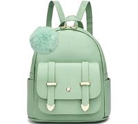 I IHAYNER Girls Fashion Backpack Mini Backpack Purse for Women Teenage Girls Gift Ideas for Women Purses PU Leather Pompom Backpack Shoulder Bag, Green, Small