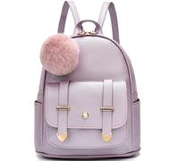 I IHAYNER Girls Fashion Backpack Mini Backpack Purse for Women Teenage Girls Purses PU Leather Pompom Backpack Shoulder Bag, Pearl Purple, Small
