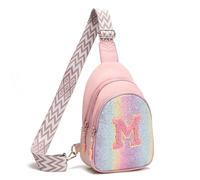 I IHAYNER Girls Sling Bag Fanny Pack Crossbody Bags with Initial Letter for Teen Girls Gift Trendy Stuff Chest Bag for Travel, Pink, M, M