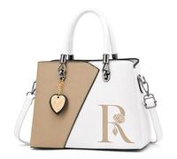 I IHAYNER Women PU Leather Purses and Handbags Top Handle Satchel Tote Shoulder Crossbody Initial Handbag for Ladies, Khaki, Khaki, R