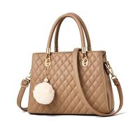 I IHAYNER Womens Leather Handbags Purses Top-handle Totes Satchel Shoulder Bag for Ladies with Pompon (Khaki)