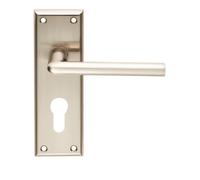 i IRONMONGERY SOLUTIONS Lever on Backplate Door Handle, Modern Style, Interior Use, Residential and Commercial, Smooth Operation (Satin Nickel, Euro Profile)