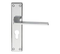 i IRONMONGERY SOLUTIONS Zone Lever on Backplate Door Handle, Contemporary Style, Interior Use, Residential and Commercial, Smooth Operation (Polished Chrome, Euro Profile)