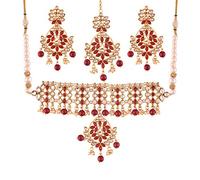 I J ewels 18k Gold Plated Indian Bridal Bollywood Faux Kundan & Pearl Choker Necklace Set for Women (K7061M)