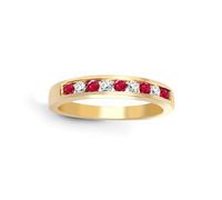 (I) Jewelco London 9ct Yellow Gold Channel Set H I1 0.14ct Diamond and Red 0.26ct Ruby Dainty Band Eternity Ring 3.5mm