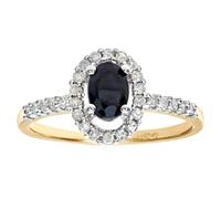 (I) Jewelco London 9ct Yellow Gold Round 23pts Diamond Oval 0.85ct Sapphire Classic Royal Oval Halo Cluster Ring - PR0AXL5647YSA