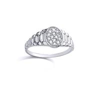 (I) Jewelco London Kids Sterling Silver Cubic Zirconia Watch Strap Oval Cluster Signet Ring - GVR23K