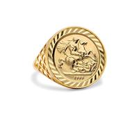 (I) Jewelco London Men's Solid 9ct Yellow Gold St George Dragon Slayer Basket Tenth-Krugerrand-Size Ring - JRN164