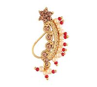 I Jewels 18k Gold Plated Indian Wedding Bollywood Ethnic Bridal Nose Ring/Nath without piercing Encased with Pearl Stone for Women/s (NL45-46), 3 cm x 1 cm, Gold Plated