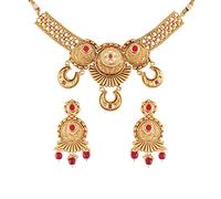 I Jewels 18K Gold Plated Traditional Exclusive Emerald Maroon Collar Brass Rajwadi Jewelry Set for Women (MC056M), Gold Plated