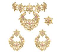 I Jewels 18K Gold Plated Traditional Handcrafted Stone Studded Pearl Choker Necklace Jewellery Set With Earrings & Finger ring For Women And Girls, Free Size, Gold, No Gemstone