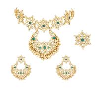 I Jewels 18K Gold Plated Traditional Handcrafted Stone Studded Pearl Choker Necklace Jewellery Set With Earrings & Finger ring For Women And Girls, Free Size, Gold, No Gemstone