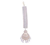 I Jewels 18k Gold Plated Traditional Kundan Pearl Bridal Stylish Maang Tikka for Women (T2101W)