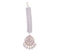 I Jewels 18k Gold Plated Traditional Kundan Pearl Chandbali Bridal Stylish Maang Tikka for Women (T2102W)