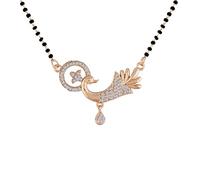 I Jewels 18k Rose Gold Plated Indian Wedding Bollywood Single Line American Diamond Lovers Design Pendant with Black Beads Chain Mangalsutra for Women (D090-91-92), Rose Gold Plated