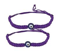 I Jewels Adjustable Purple Thread Stylish Handmade Nazar Evil Eye Bracelet For Unisex Adults Pack Of 2 (MLPBR4PuCO)