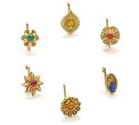 I Jewels Antique Gold Plated Floral Shaped Non Piercing Clip On Pressing Type Nose Pin/Stud Combo Pack For Women (NL194FL-CO)