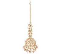 I Jewels Gold Plated Indian Wedding Bollywood Kundan Pearl Chandbali Bridal Stylish Maang Tikka for Women (T3002W)