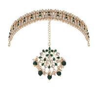 I Jewels Gold Plated Metal Traditional Floral Kundan Pearl Studded Rajasthani Sheeshphool/Mathapatti for Women, Adjustable, Metal Pearl, No Gemstone